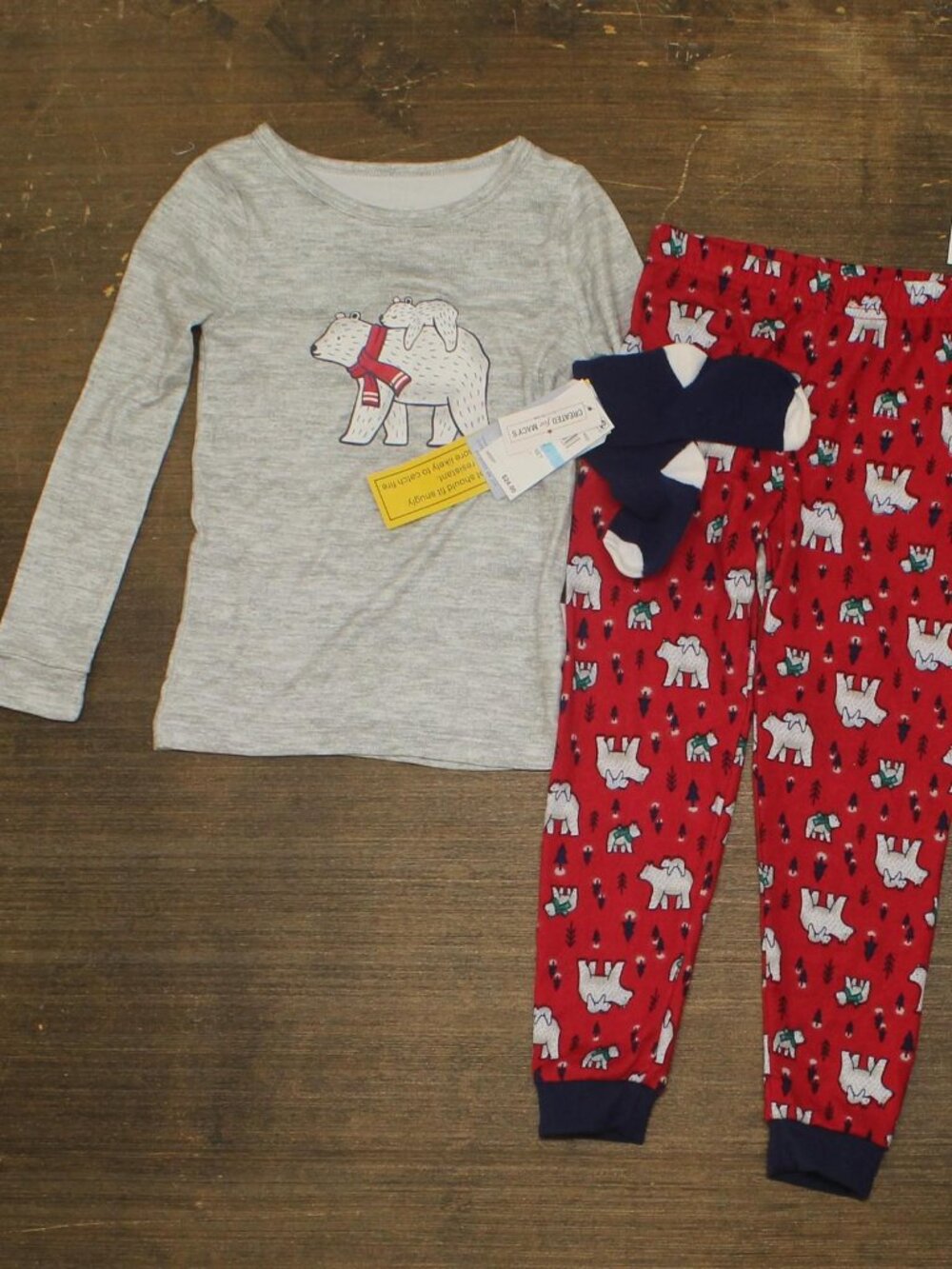Max And Olivia Toddler Boys Pajama Shirt Pants and Socks Set Red Polar Bear 5T